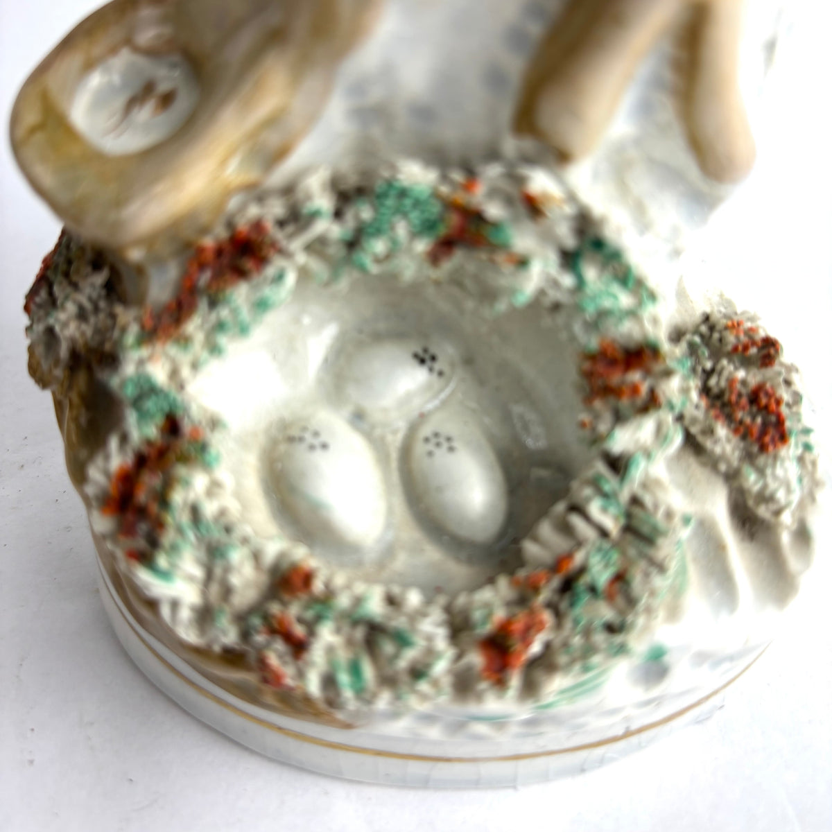 Rare Pair Antique Victorian Staffordshire Pigeon Figures c1855 Nest Scene
