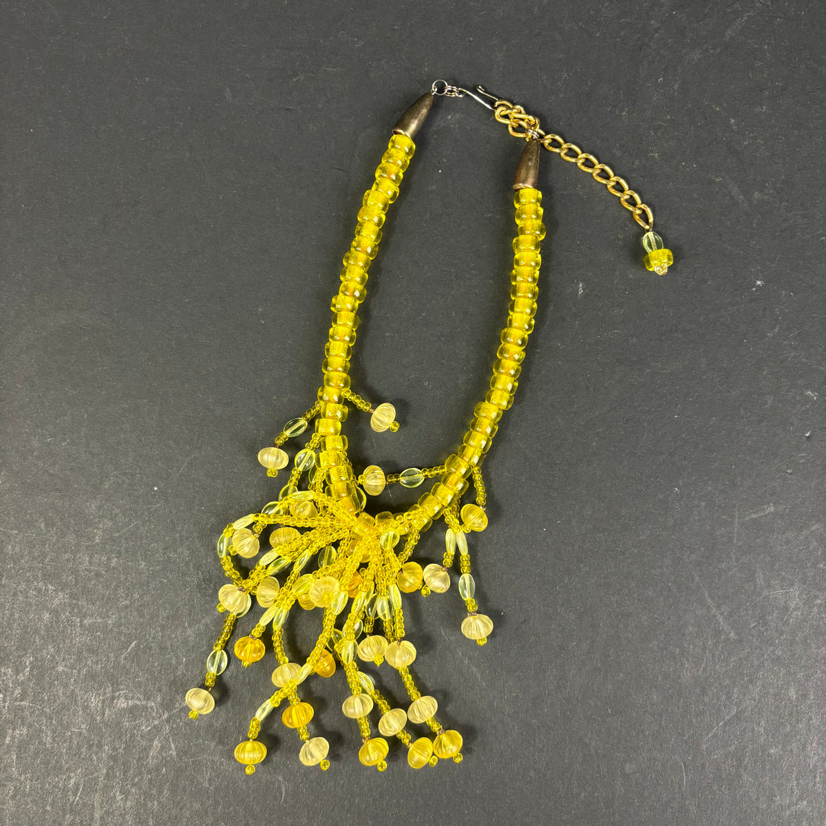 Vintage Czech Uranium Glass Fringe Necklace c.1930s–1950s