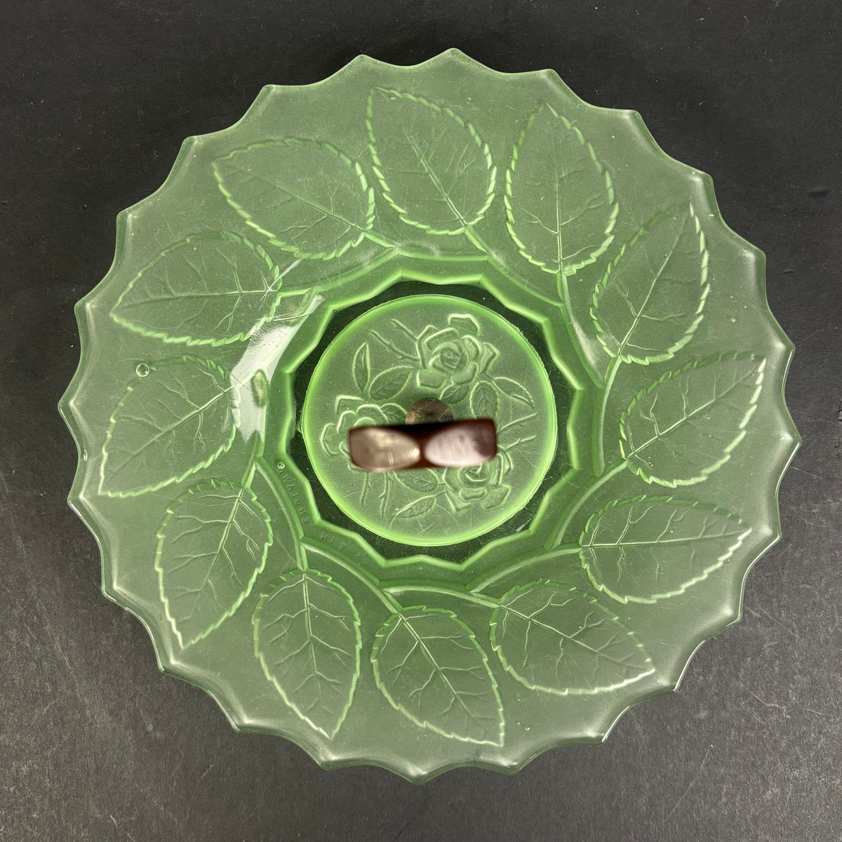Vintage Uranium Glass Tidbit Tray with Bakelite Handle