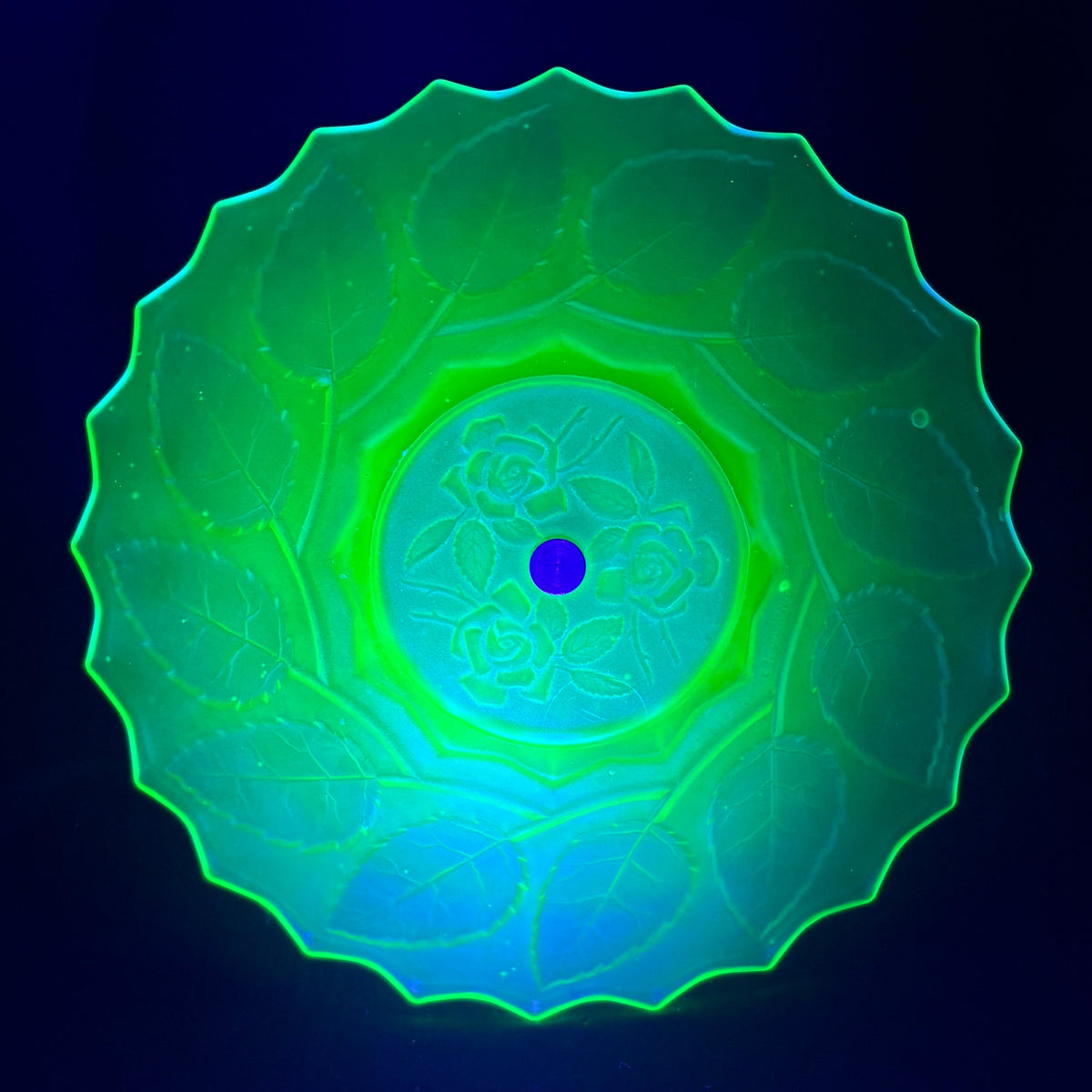 Vintage Uranium Glass Tidbit Tray with Bakelite Handle