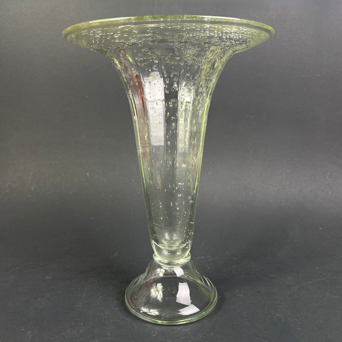 Vintage Hand-Blown Bubble Glass Trumpet Vase – 30cm