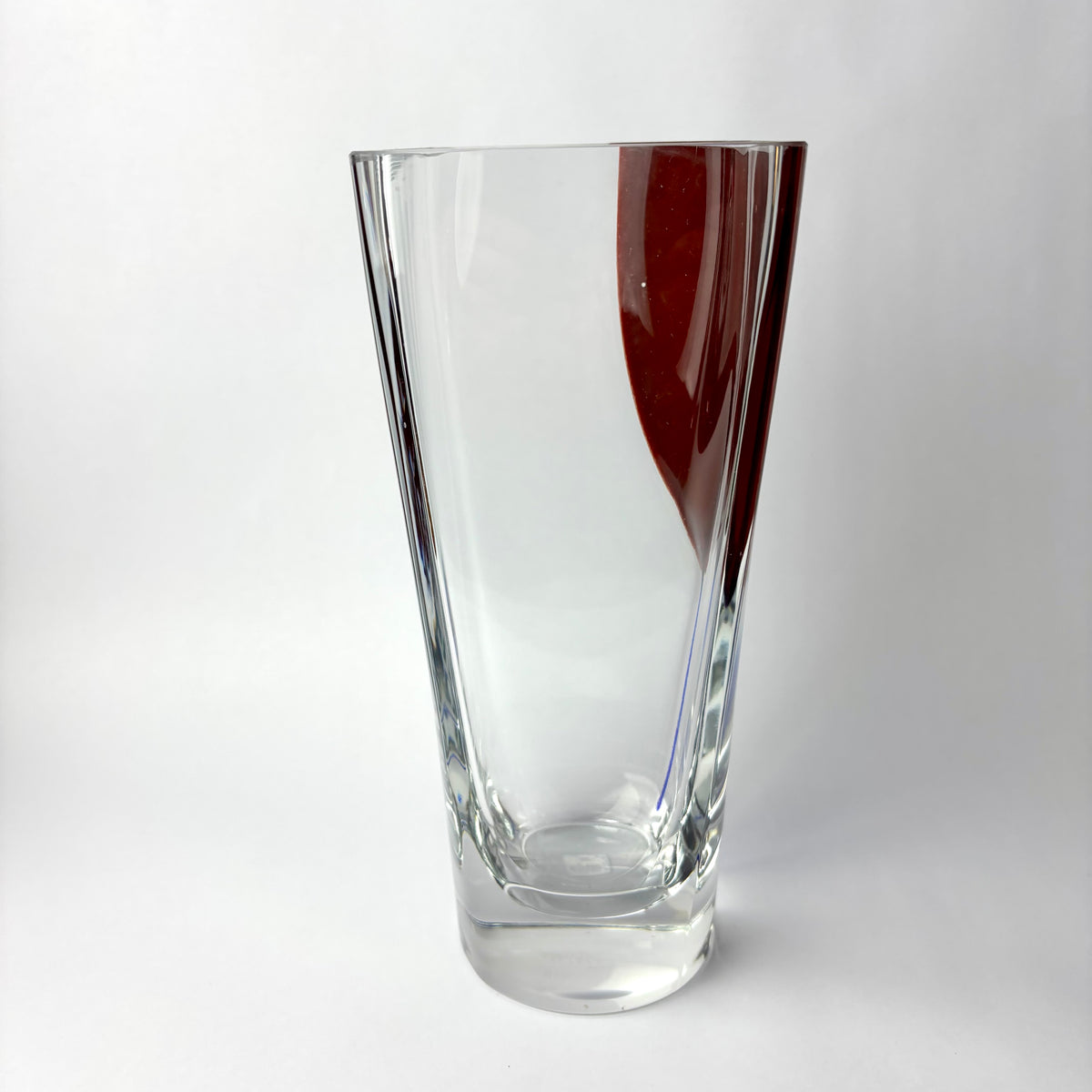 Modern Studio Art Glass Vase — Sculptural Clear & Ox-Blood Design
