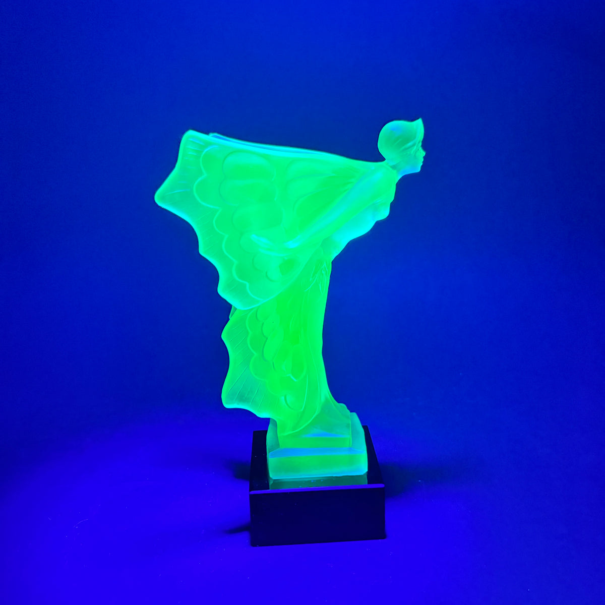 Spirit of Ecstasy Frosted Uranium Glass Sculpture