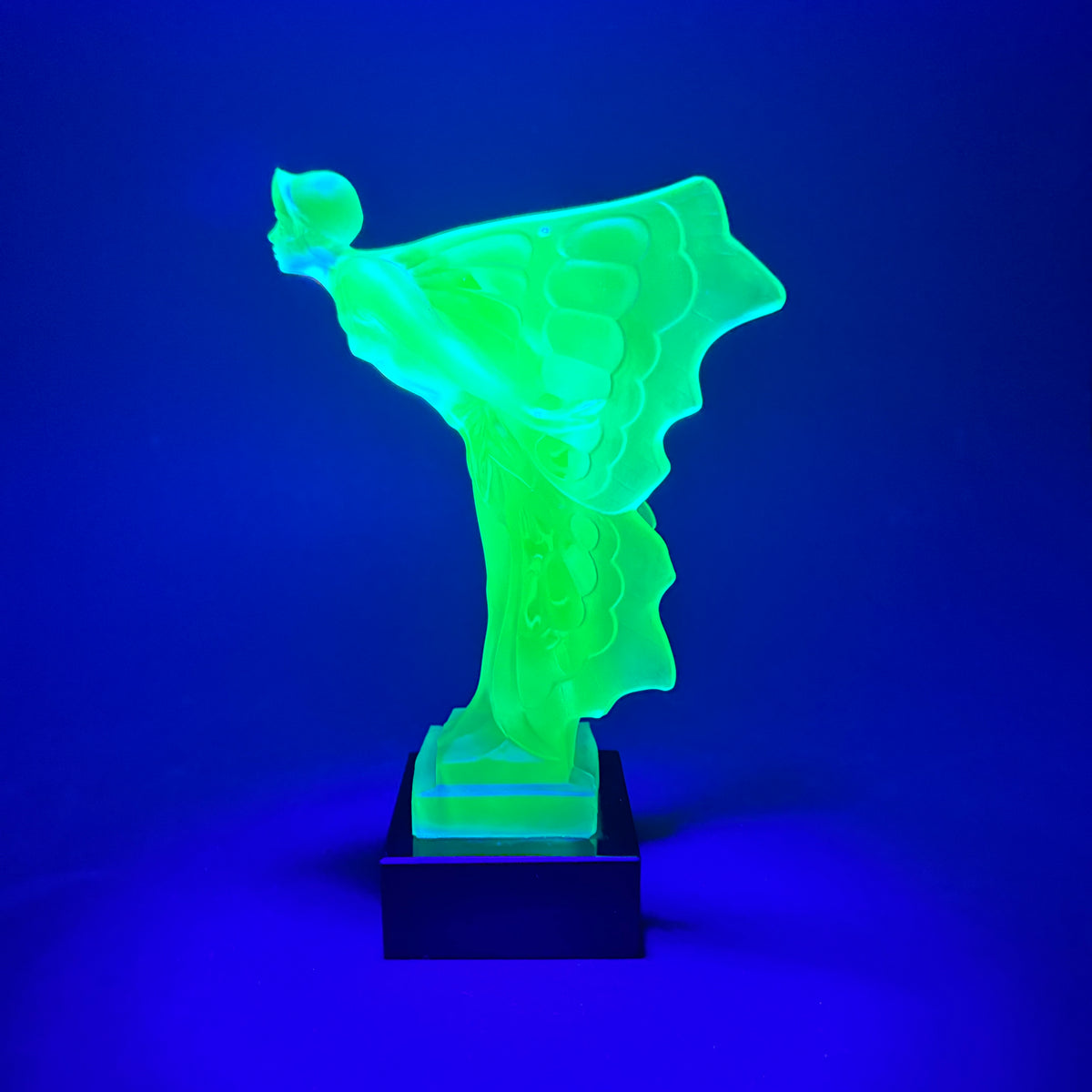 Spirit of Ecstasy Frosted Uranium Glass Sculpture