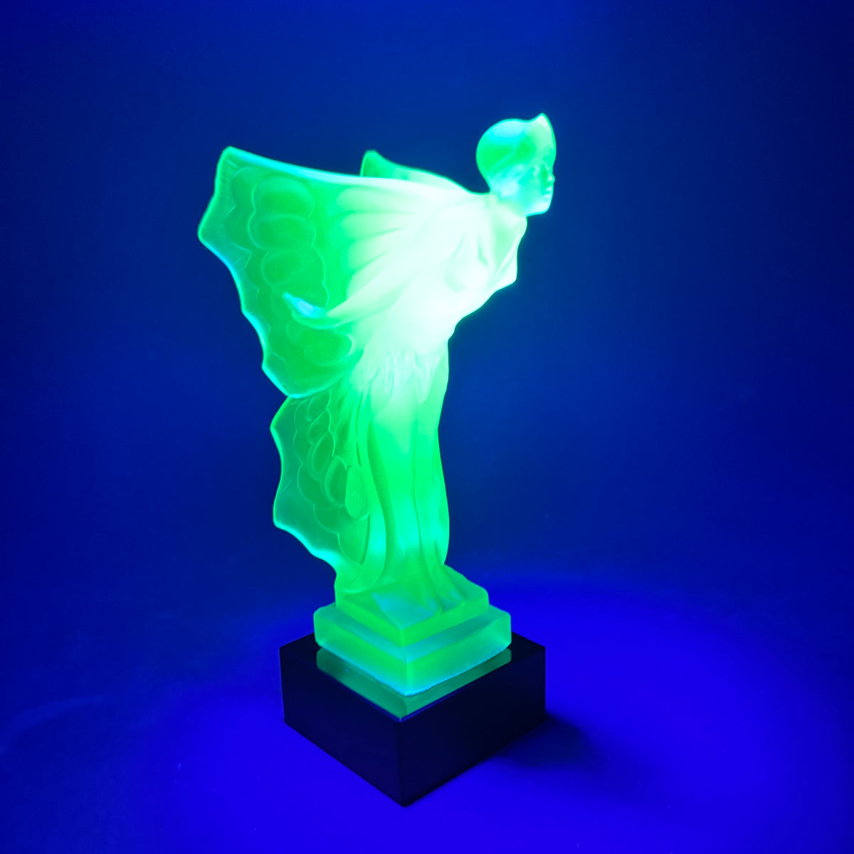 Spirit of Ecstasy Frosted Uranium Glass Sculpture