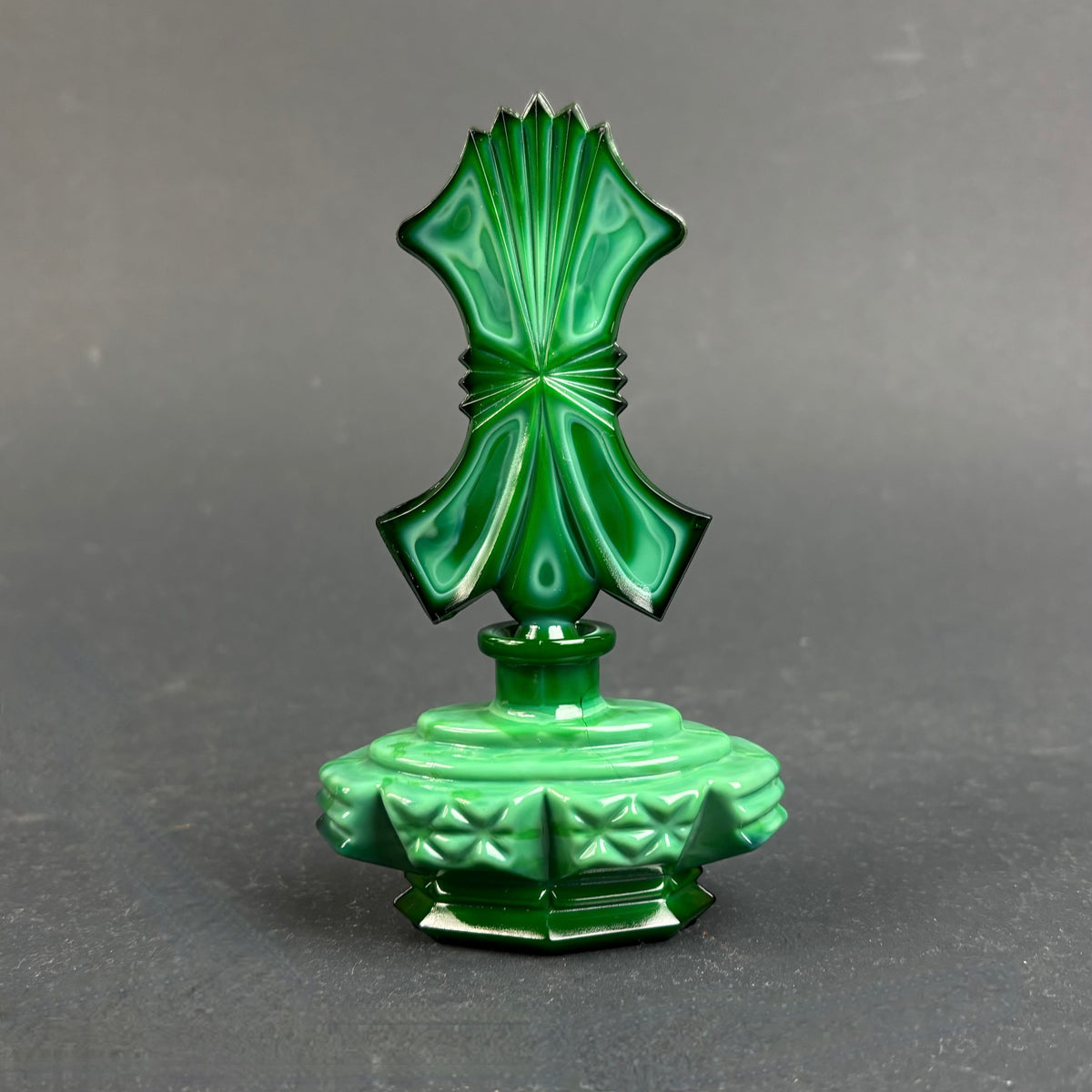 Art Deco Czech Malachite Glass Perfume Bottle