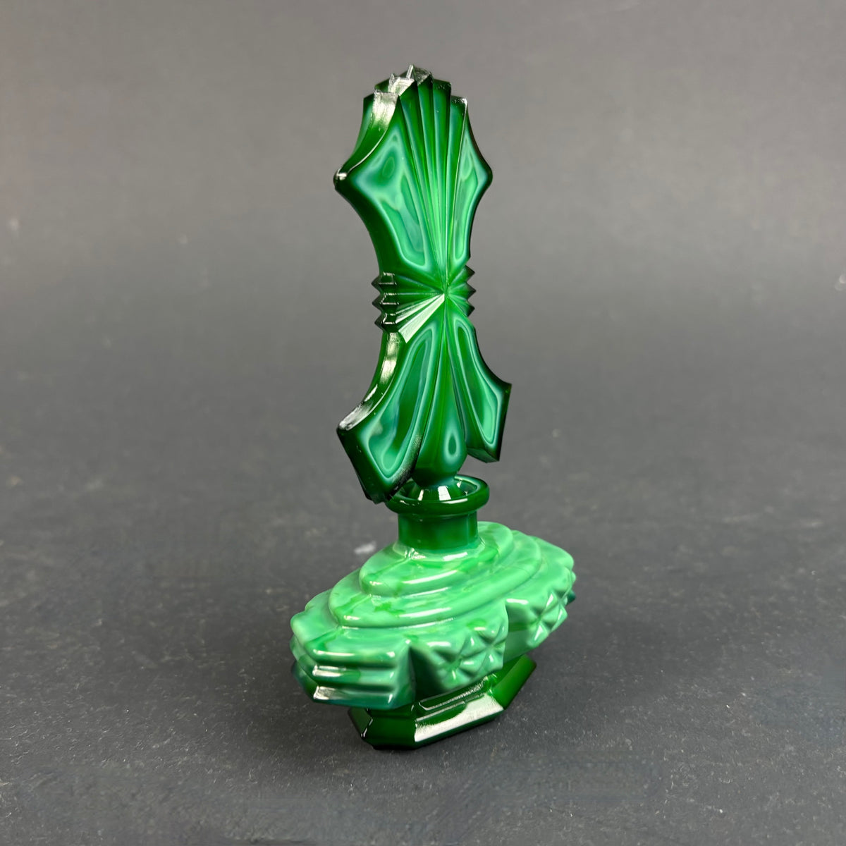Art Deco Czech Malachite Glass Perfume Bottle