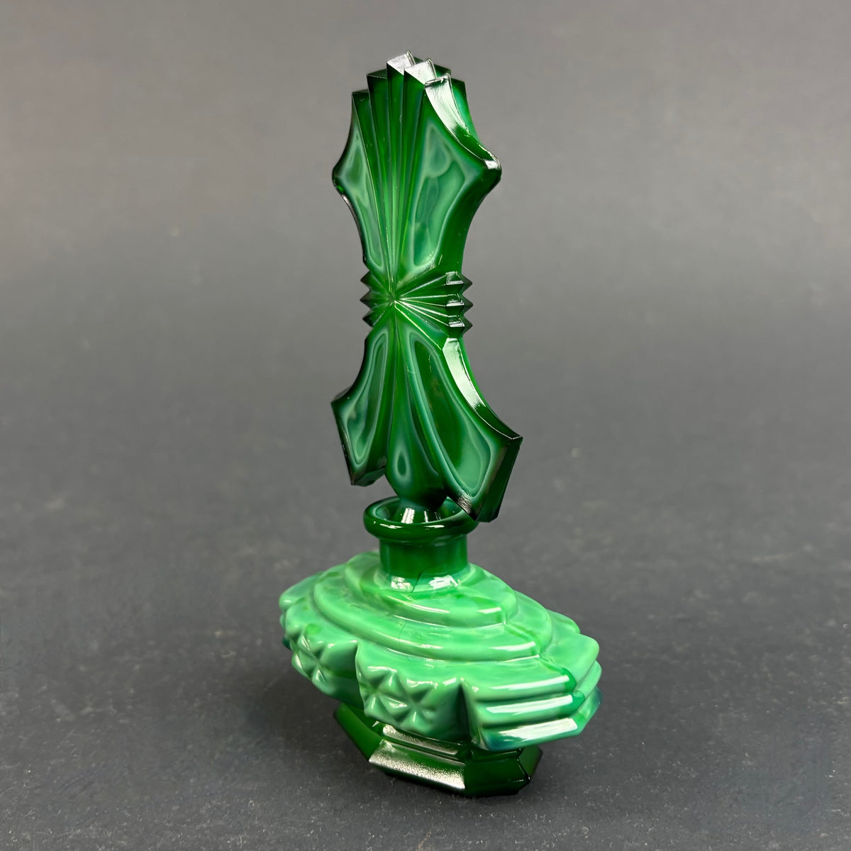 Art Deco Czech Malachite Glass Perfume Bottle