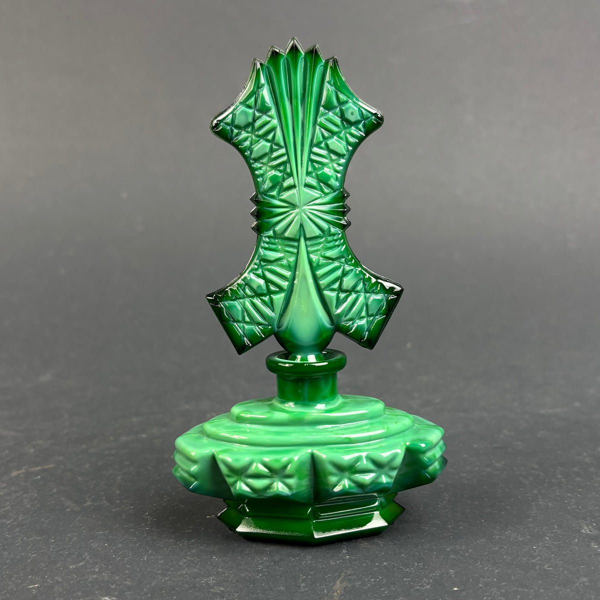 Art Deco Czech Malachite Glass Perfume Bottle