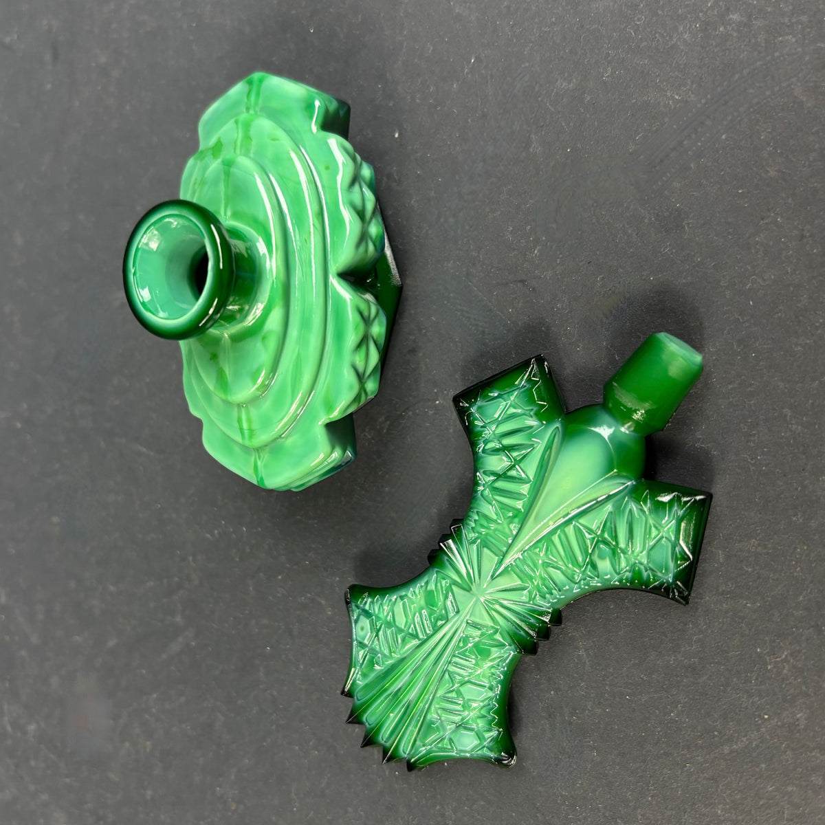 Art Deco Czech Malachite Glass Perfume Bottle