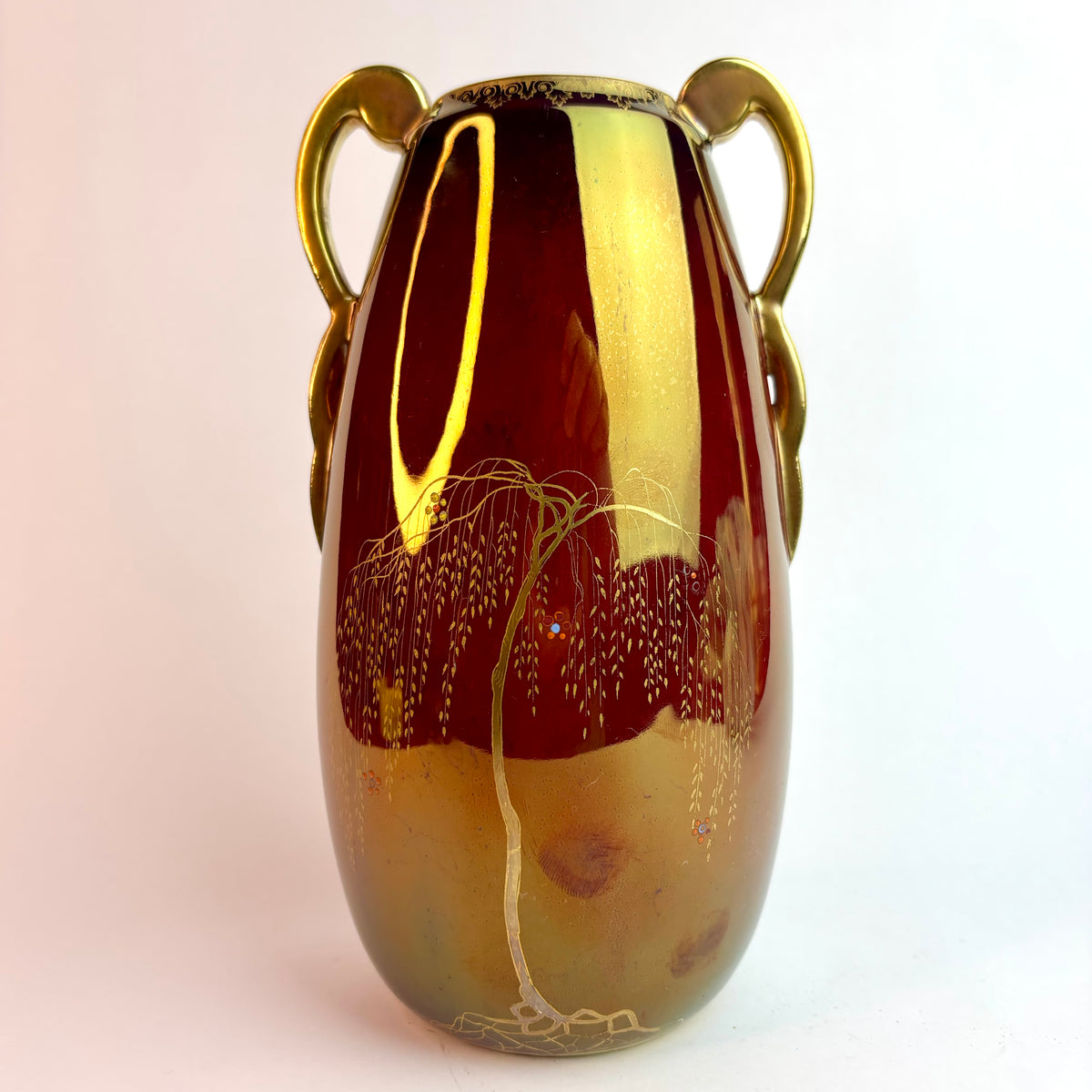 Carlton Ware Twin-Handled Lustre Vase – Exotic Bird & Willow Design, England c.1920s–30s