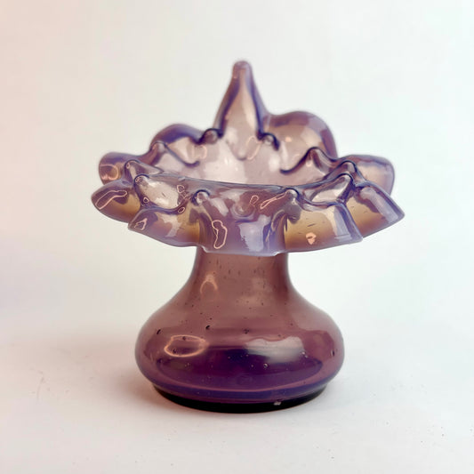 Antique Victorian Alexandrite Glass Vase – Colour Change Blue to Amethyst, Opalescent Ruffled Rim, England c.1880