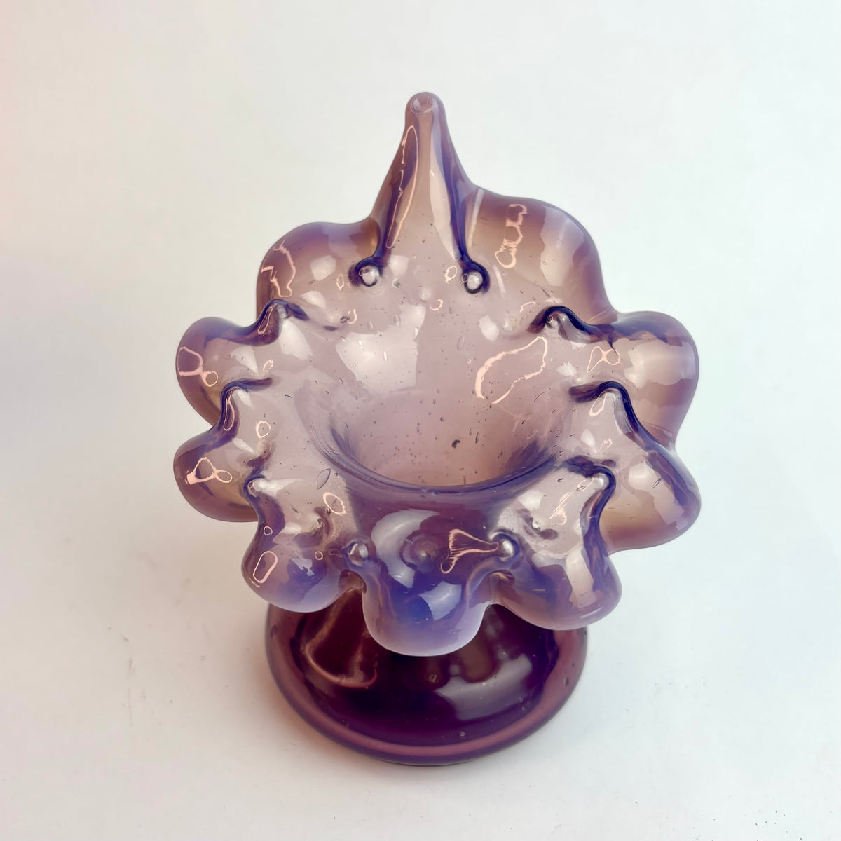 Antique Victorian Alexandrite Glass Vase – Colour Change Blue to Amethyst, Opalescent Ruffled Rim, England c.1880