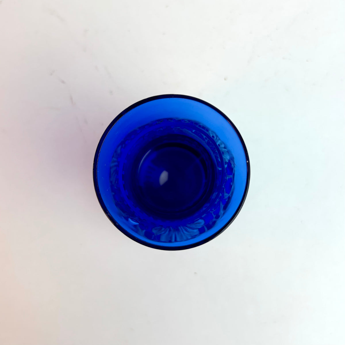 Vintage Bristol Blue Glass Vase with Hand-Painted White Floral Garland