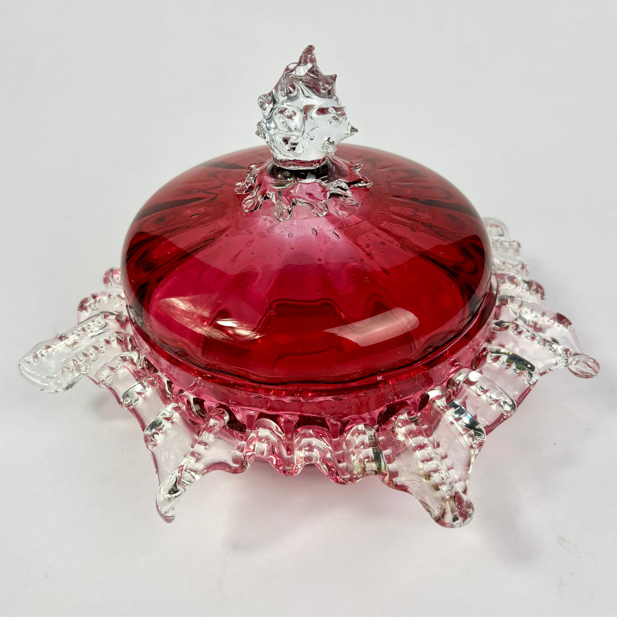 Victorian Cranberry Glass Covered Bonbon Dish c.1880–1900