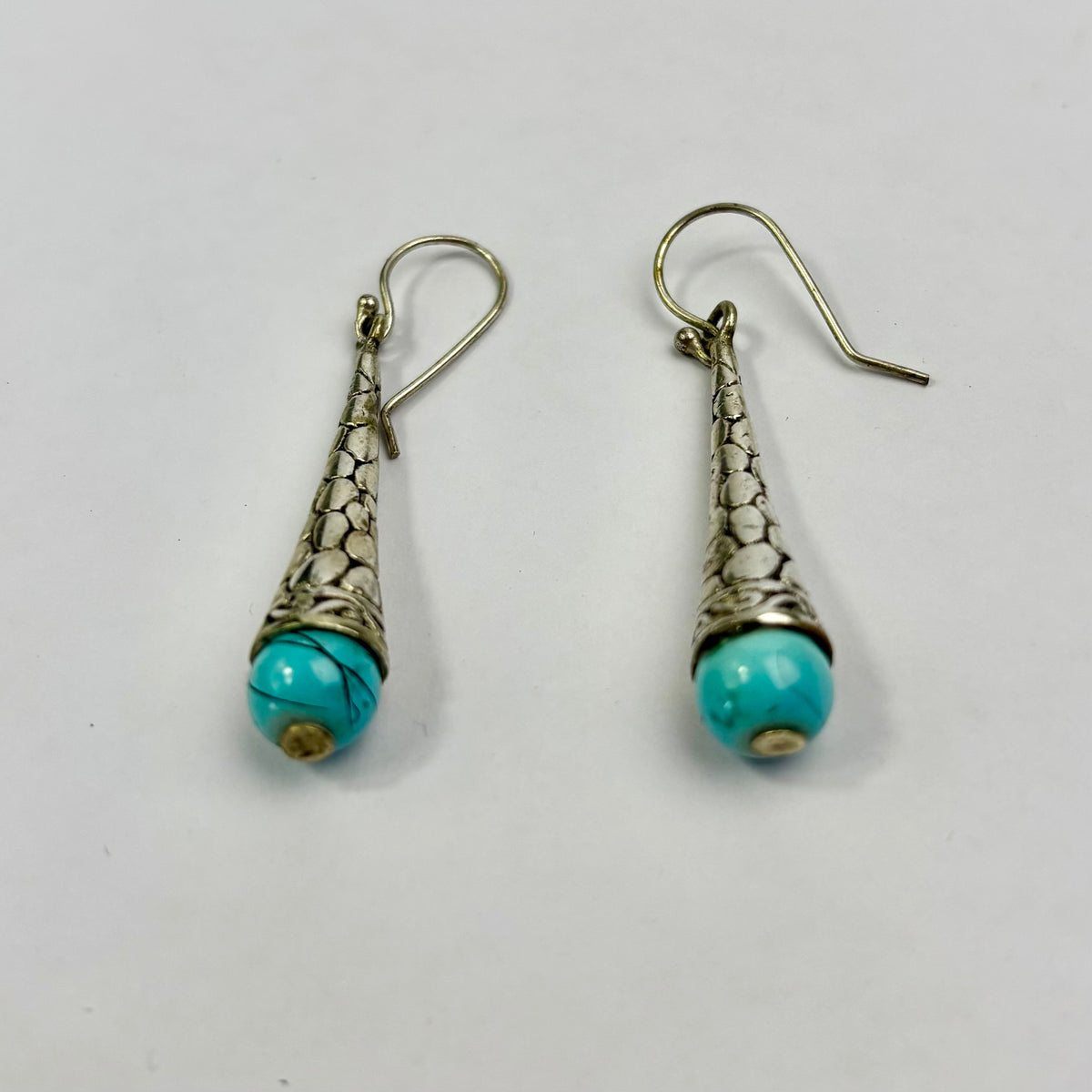 Sterling Silver & Turquoise Drop Earrings 8.15g