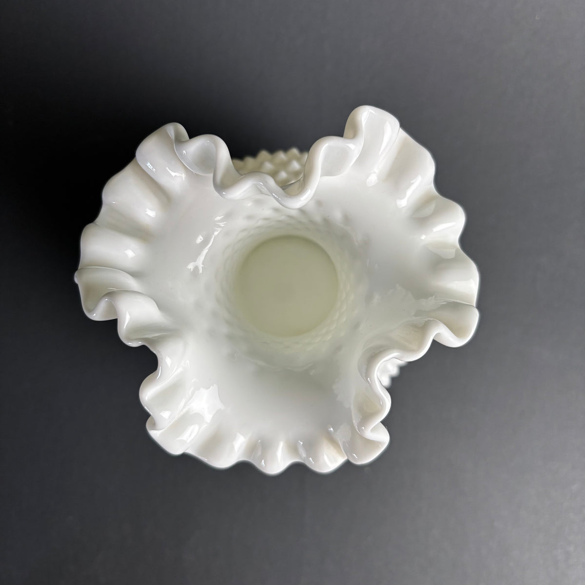 Vintage Hobnail Milk Glass Vase with Ruffled Rim – Fenton Style
