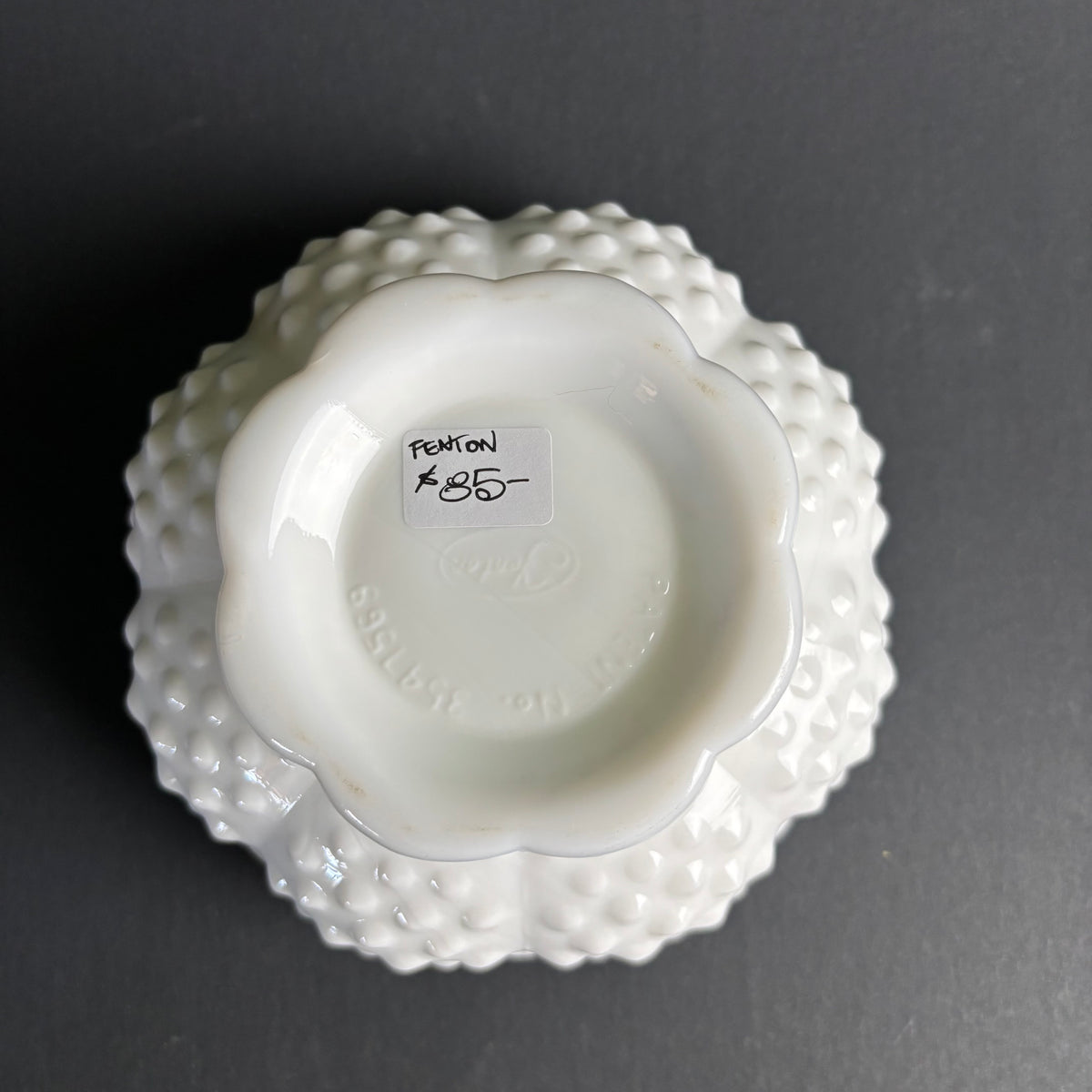 Vintage Fenton Hobnail Milk Glass Pedestal Bowl / Flower Frog Vase