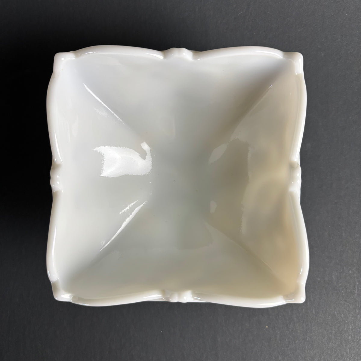 Vintage Opaline Milk Glass Footed Bowl – Shell Pattern