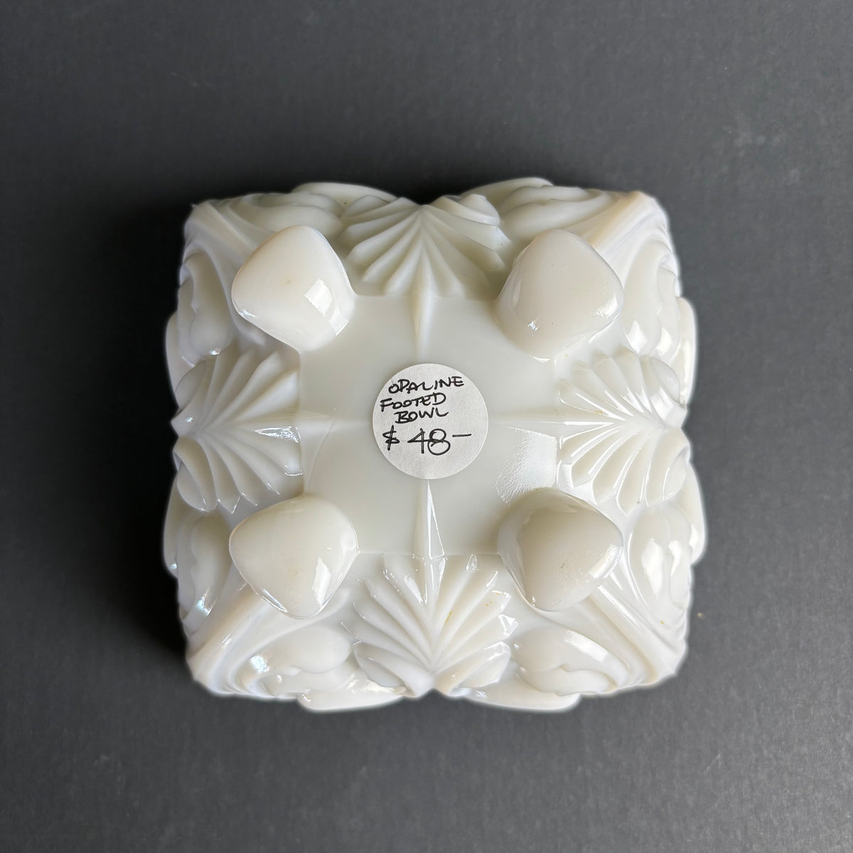 Vintage Opaline Milk Glass Footed Bowl – Shell Pattern