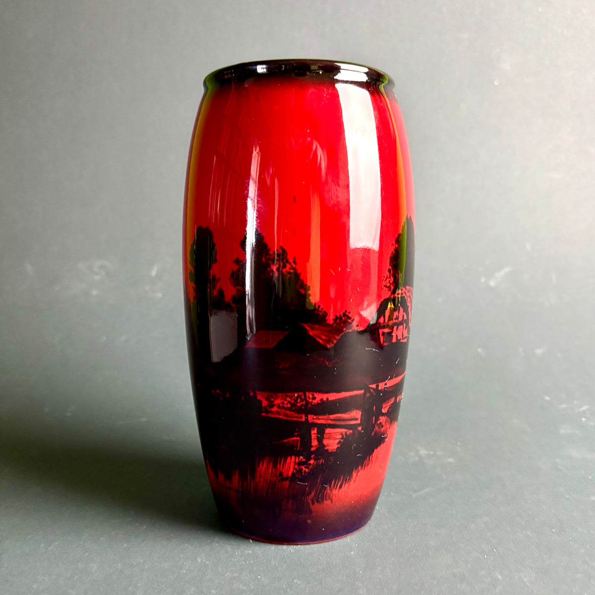 Royal Doulton Flambé Landscape Vase – Red Flambe Glaze – England – 20 cm