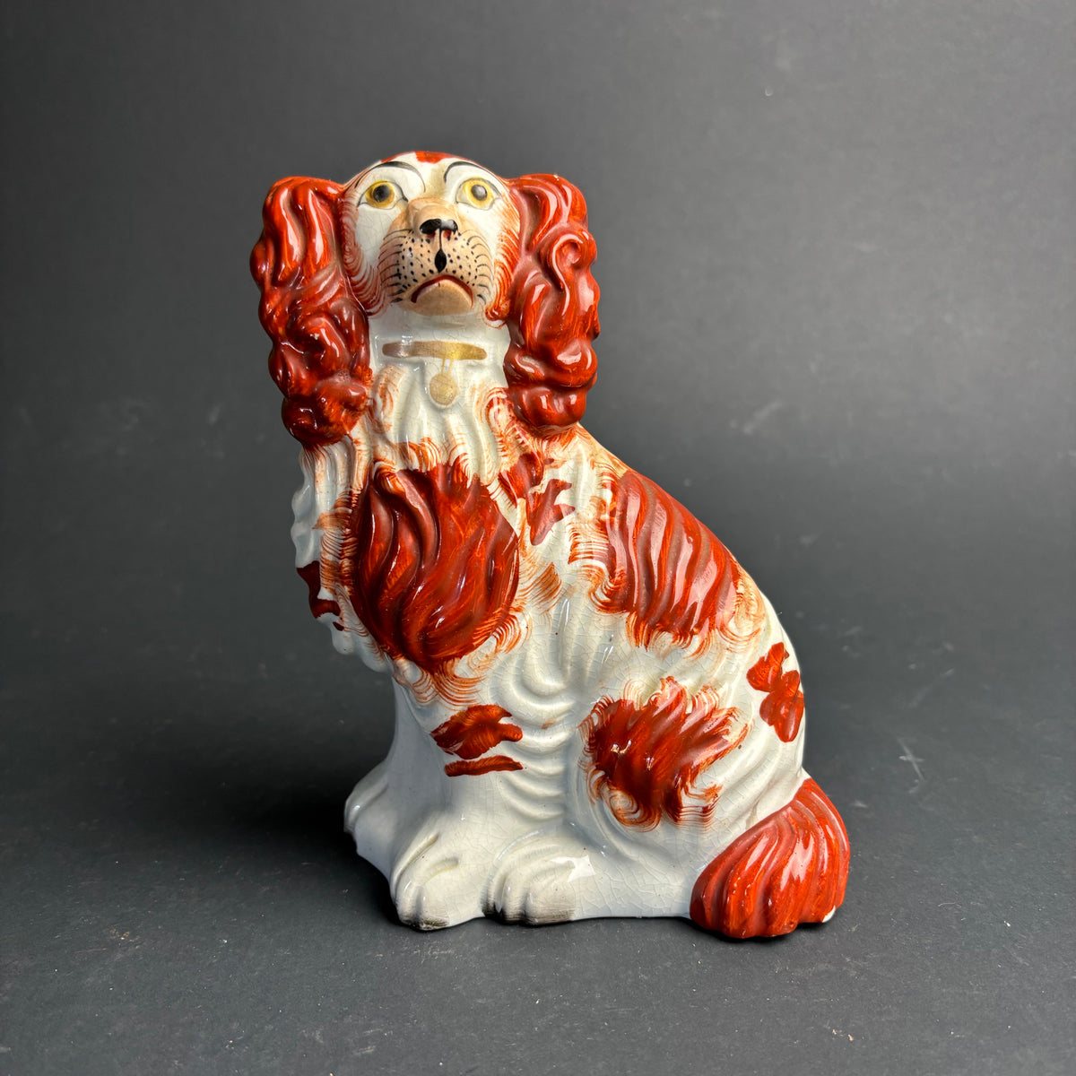 Staffordshire Style Spaniel Figurine – Antique Style Red & White Ceramic Dog (19.5cm)