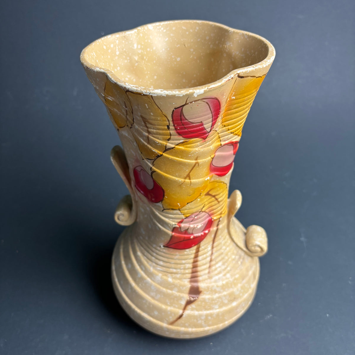 Vintage English Pottery Vase – Leaf Design – 26cm – Mid Century