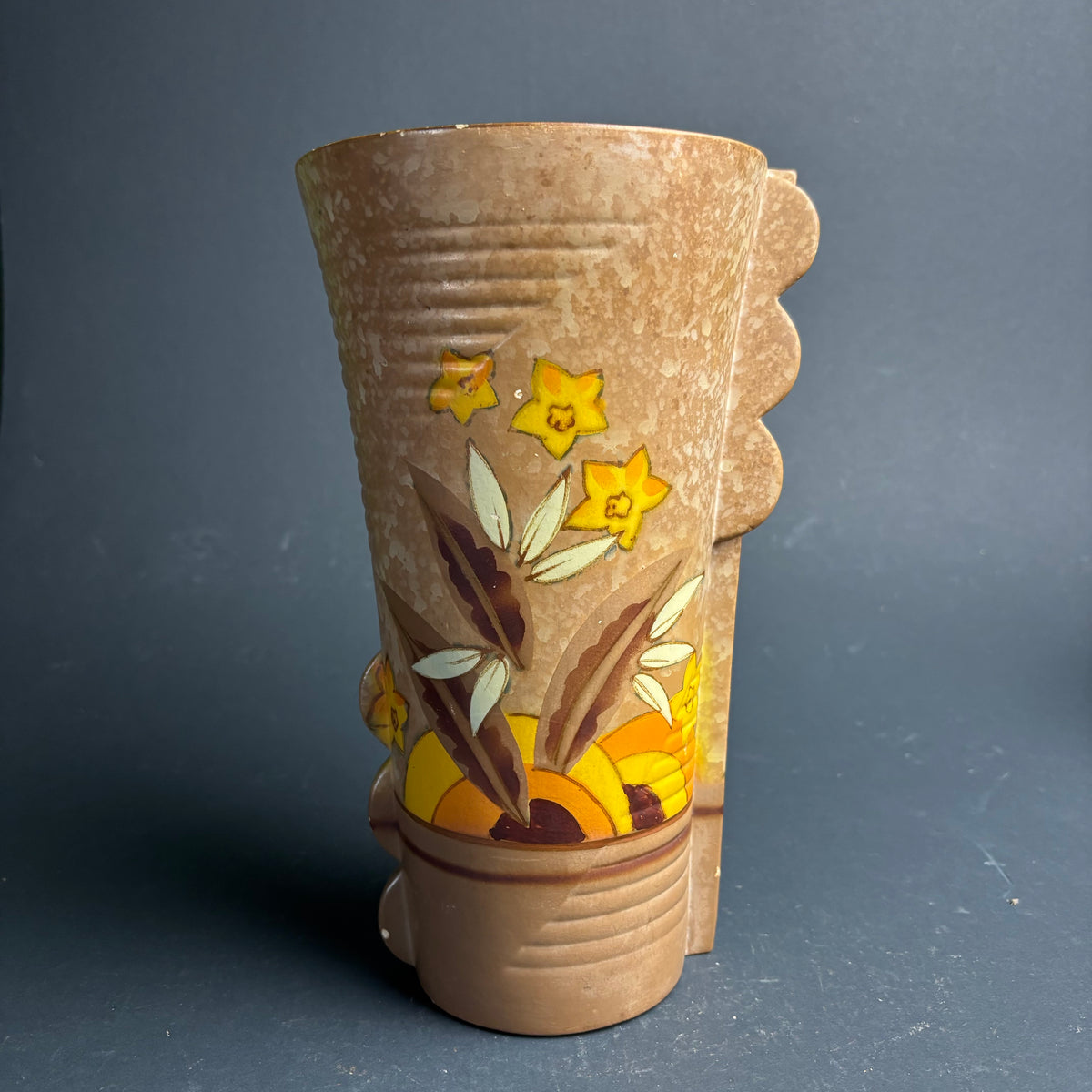 Tall Vintage Brixton Pottery Vase – English Mid Century Floral