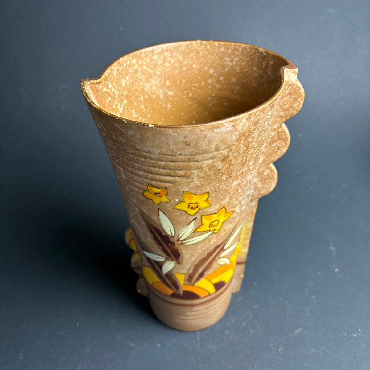 Tall Vintage Brixton Pottery Vase – English Mid Century Floral