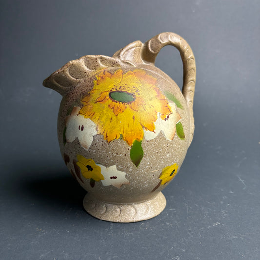 Vintage English Pottery Jug – Hand Painted Sunflower – Cottage Style Vase