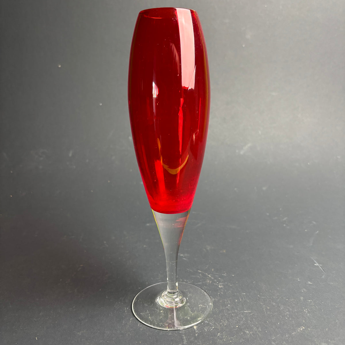 Tall Ruby Glass Stem Vase / Champagne Flute