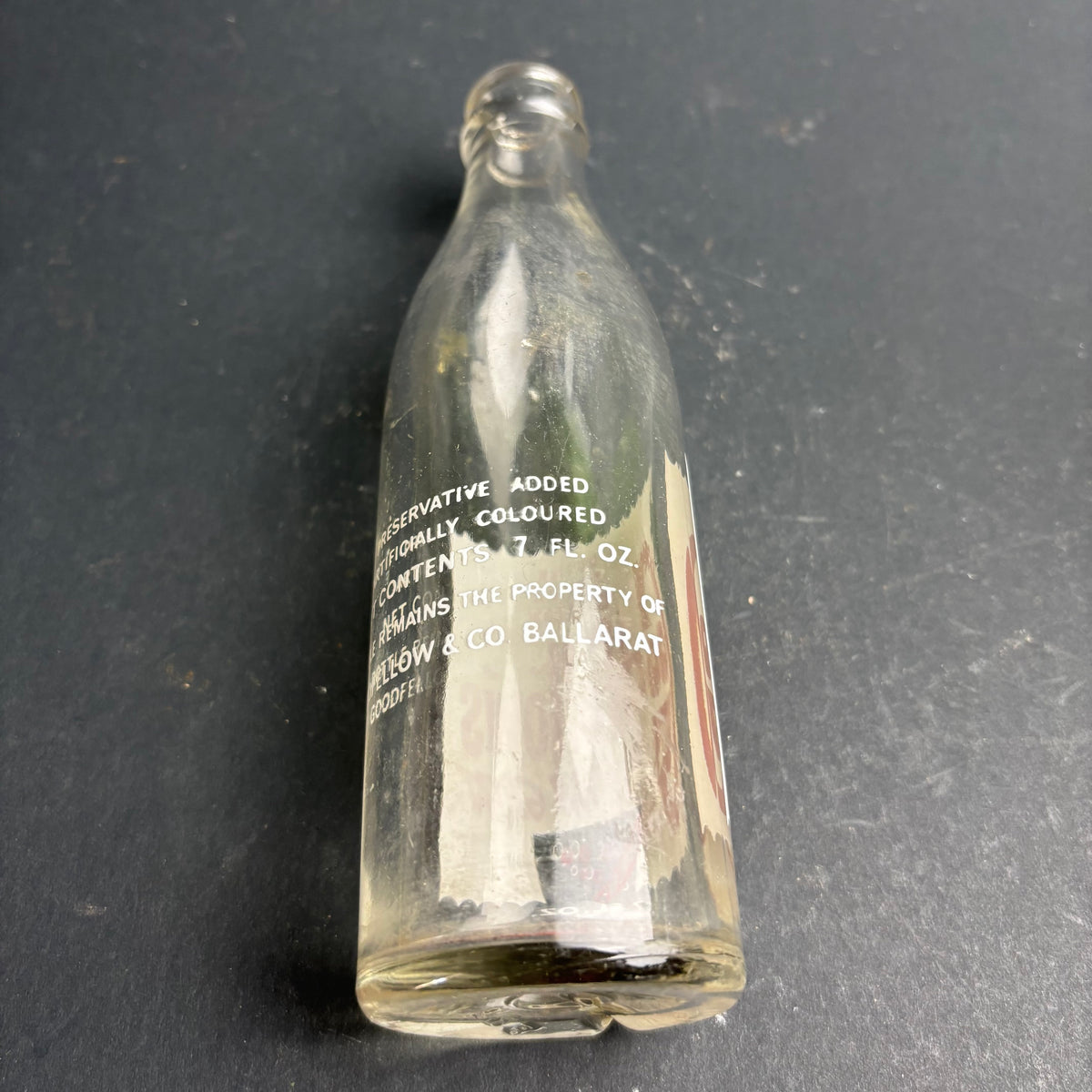 Goodfellows Soft Drink Bottle Ballarat – Embossed Glass with Original Label – Vintage Australia