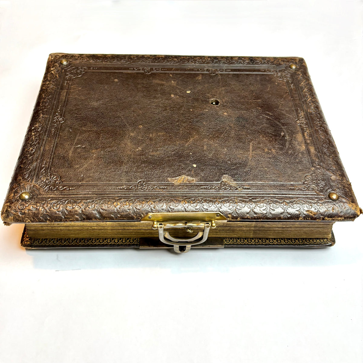 Antique Victorian Musical Photo Album c.1880 — Gilt Leather with Working Brass Clasp