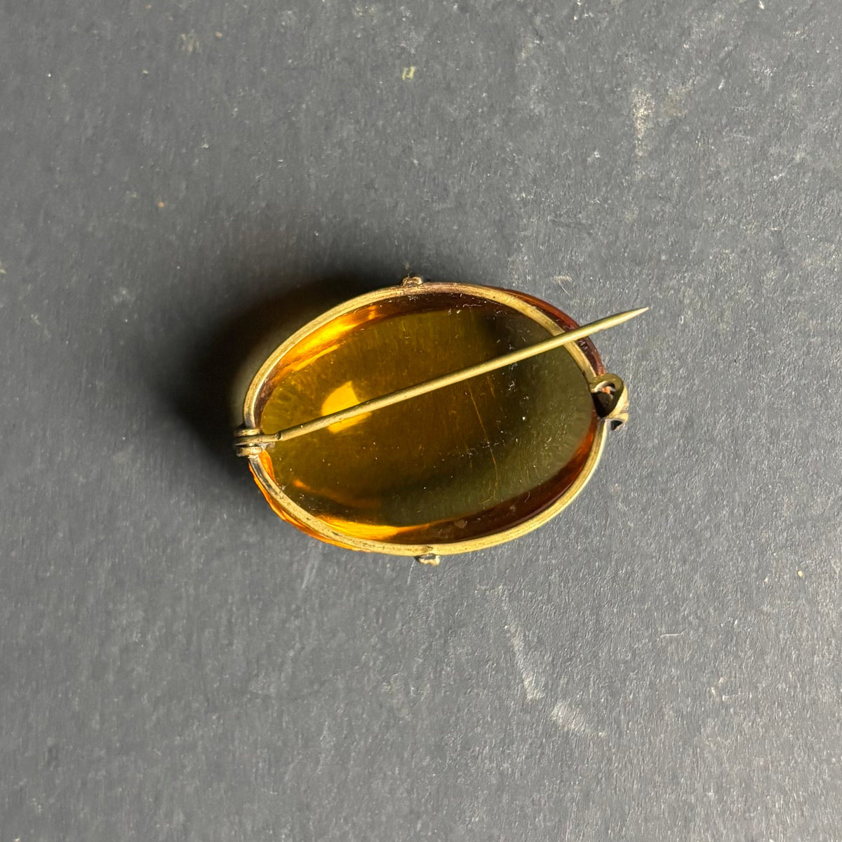 Victorian Style Amber Glass Brooch in Hand-Made Mount