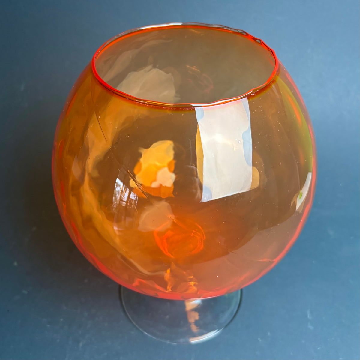 Large Vintage Orange Art Glass Goblet Vase – Hand Blown with Trailed Rim 28cm
