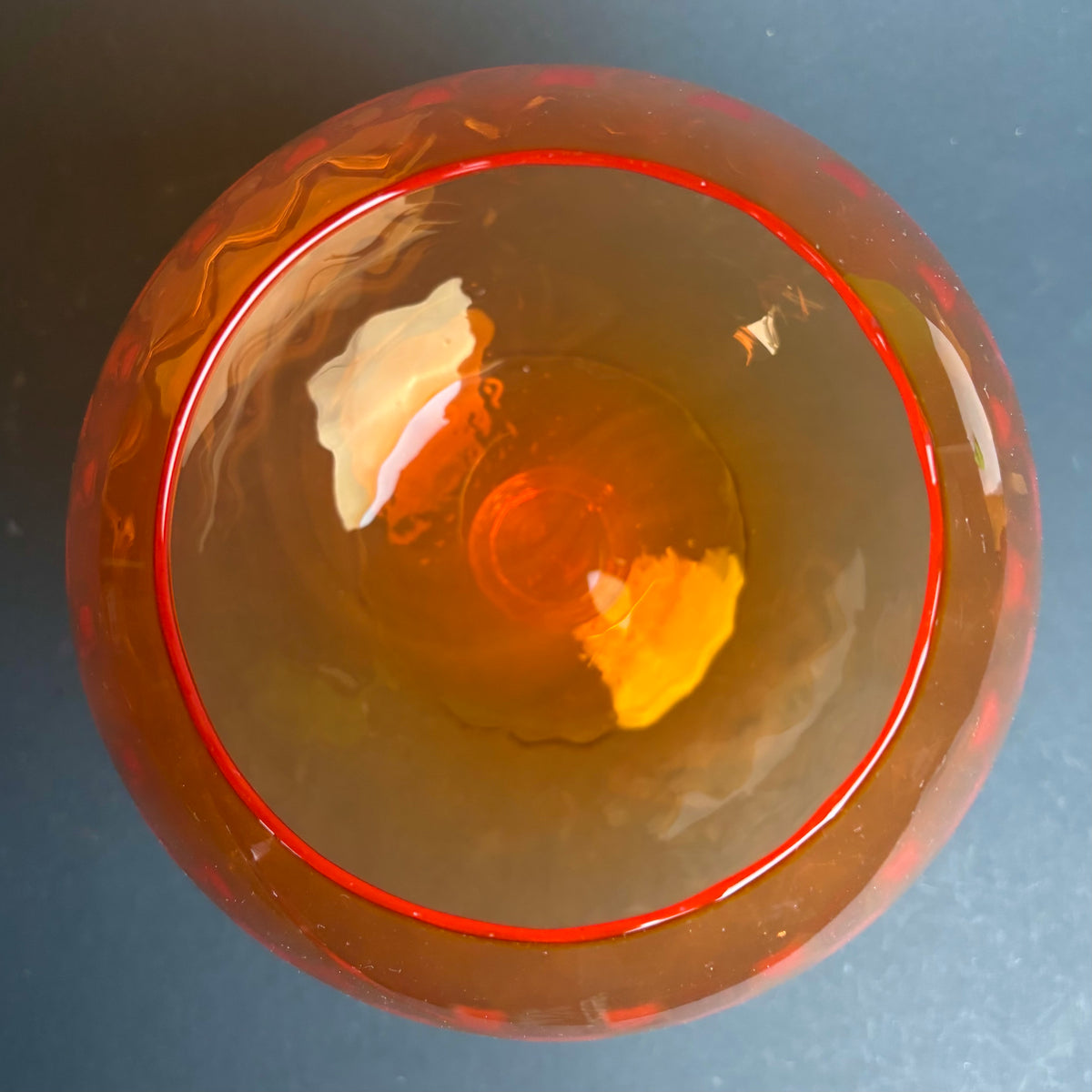 Large Vintage Orange Art Glass Goblet Vase – Hand Blown with Trailed Rim 28cm