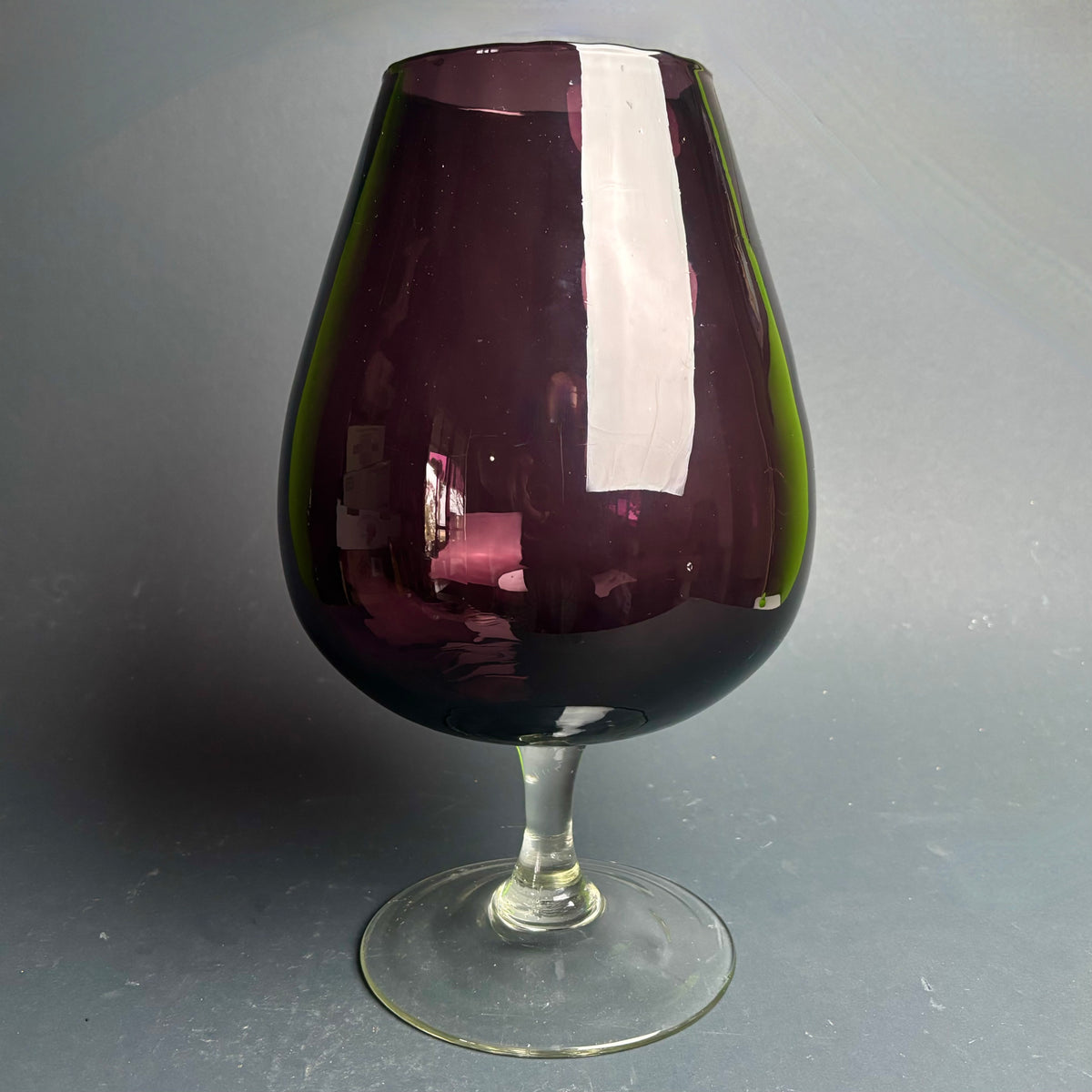 Large Vintage Amethyst Over Green Art Glass Goblet Vase – Cased Glass