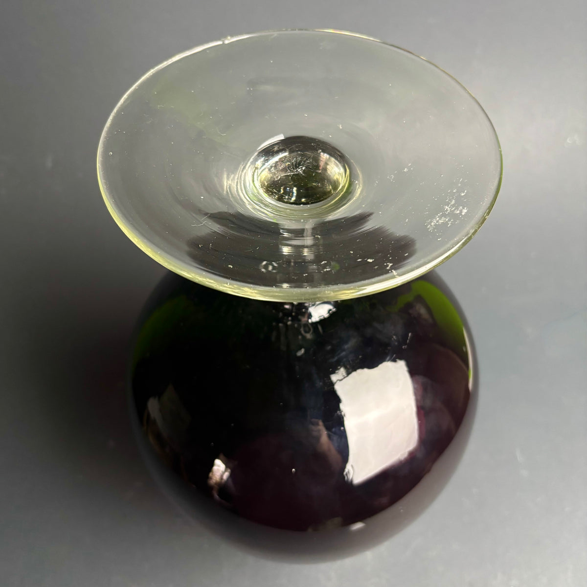 Large Vintage Amethyst Over Green Art Glass Goblet Vase – Cased Glass
