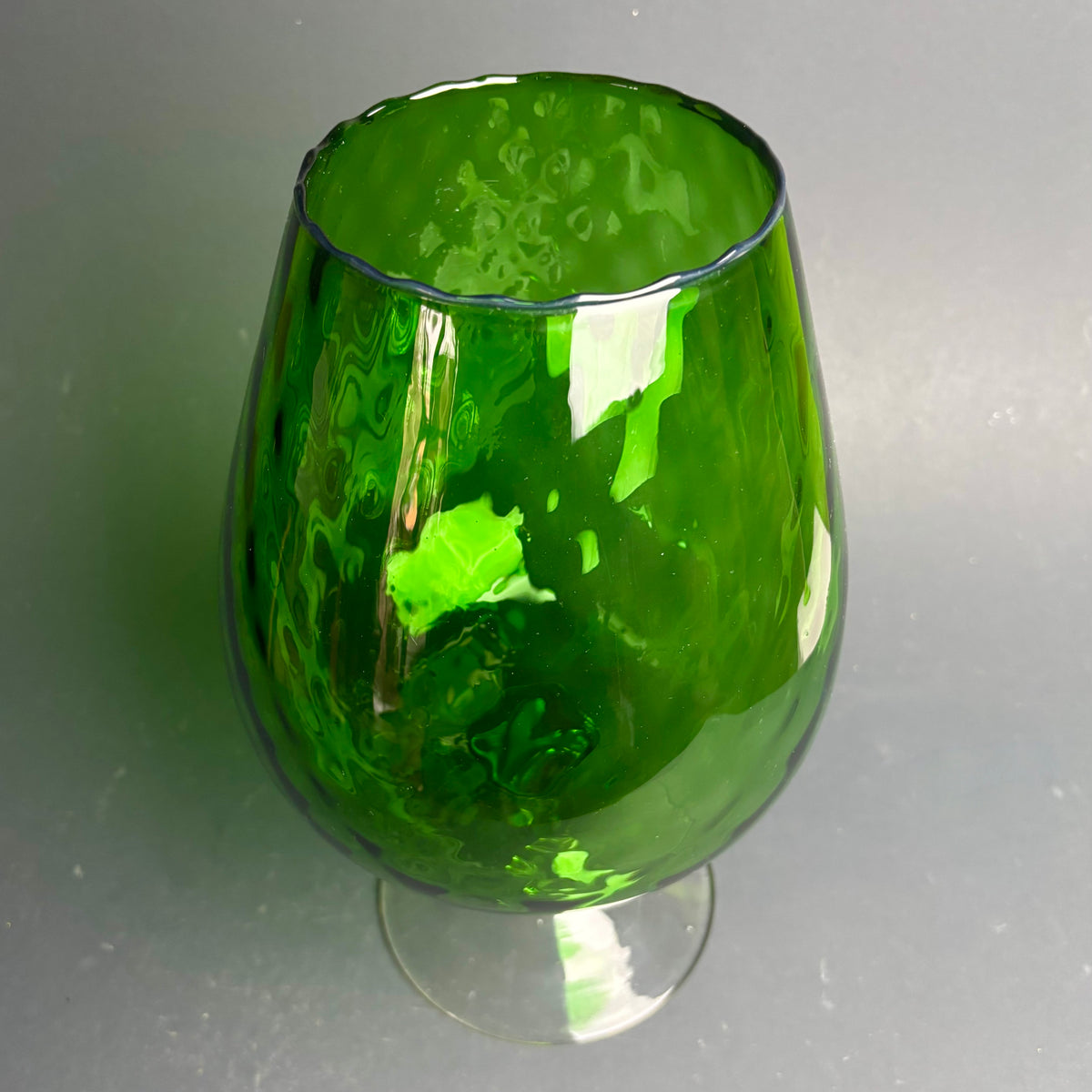 Large Vintage Emerald Green Art Glass Goblet Vase – Hand Blown Style with Organic Rim