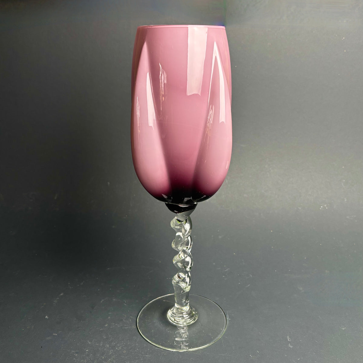 Tall Vintage Empoli Amethyst Cased Glass Vase with Twisted Stem