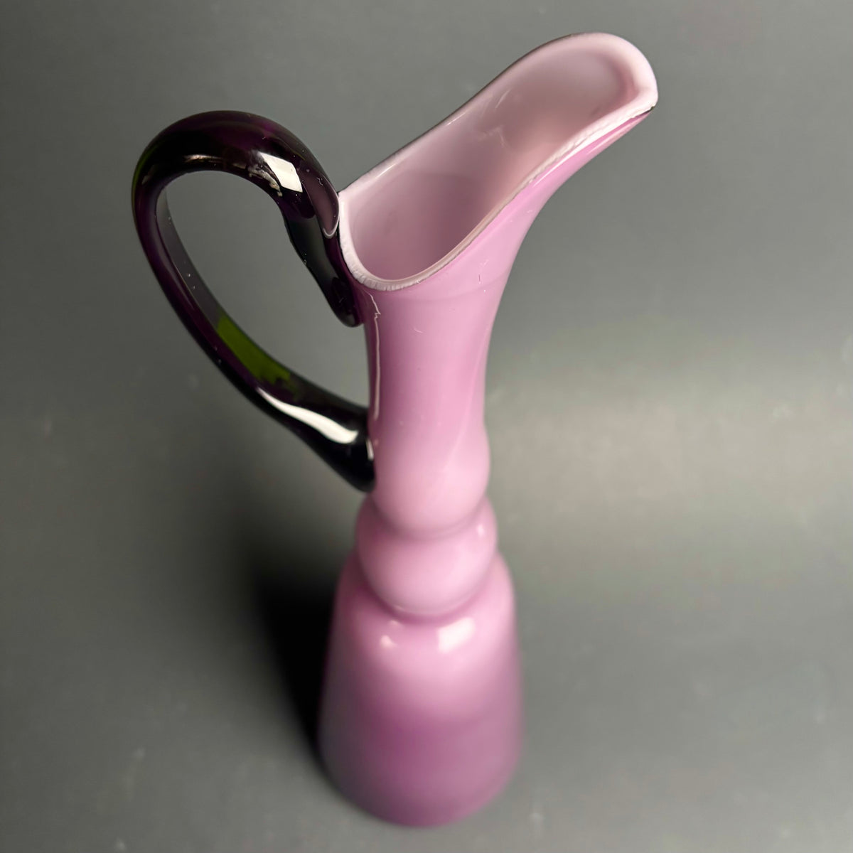 Vintage Empoli Amethyst Cased Glass Ewer Jug with Applied Handle – Tall Italian Art Glass