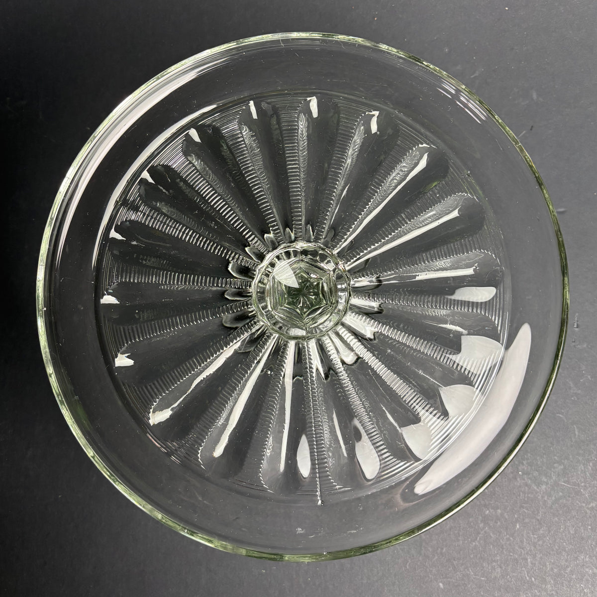 Vintage Pressed Glass Cake Stand – Faint Glow Under UV