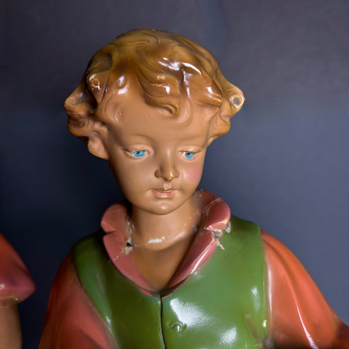 Vintage “The Hawkers” Chalkware Figures – Boy & Girl with Fruit Baskets (Pair)