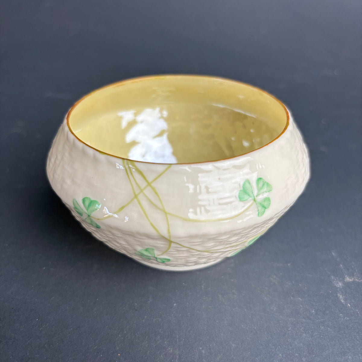 Belleek Ireland Shamrock Bowl – Basketweave Porcelain Dish