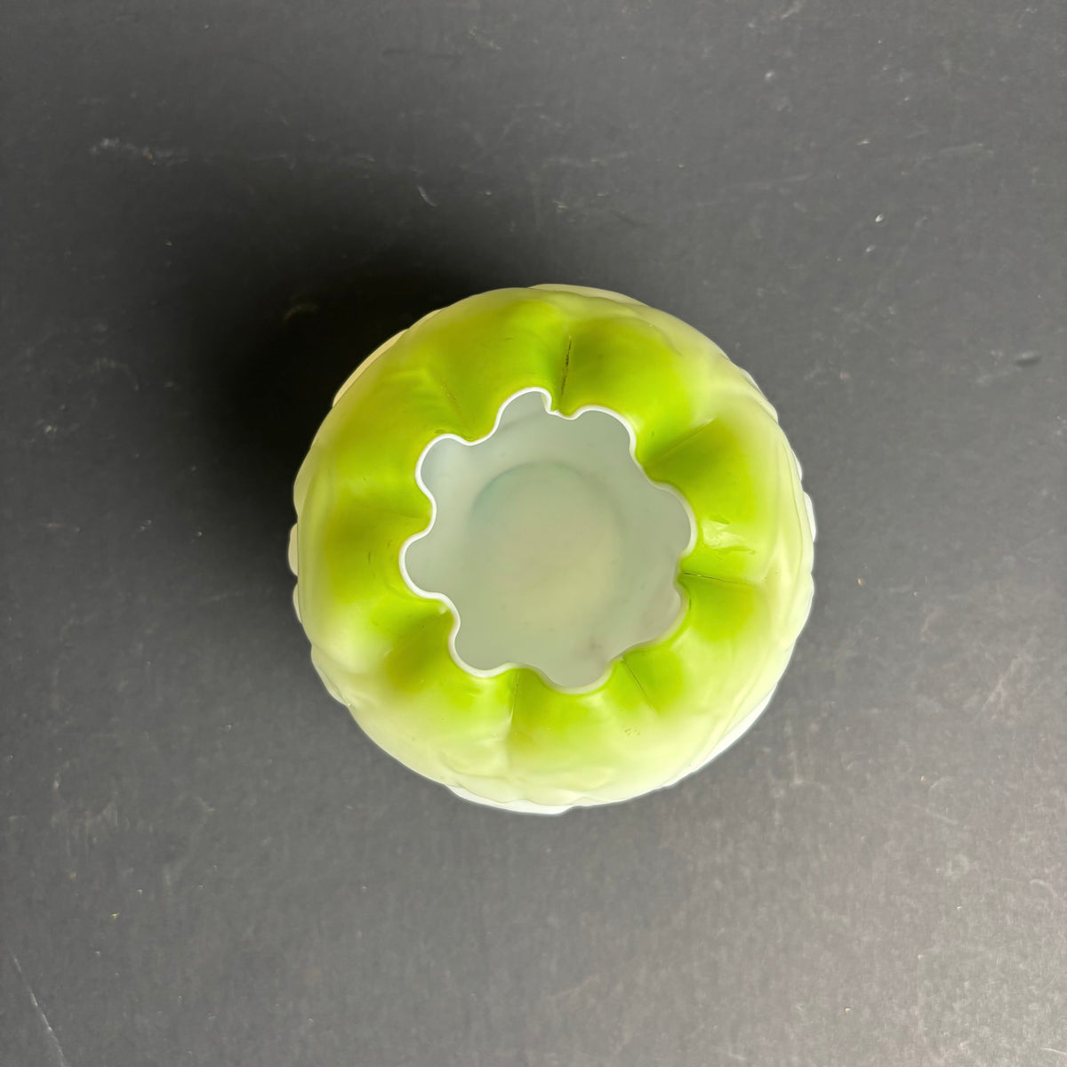 Vintage Green Cased Glass Vase – Victorian Revival Style – Floral Relief