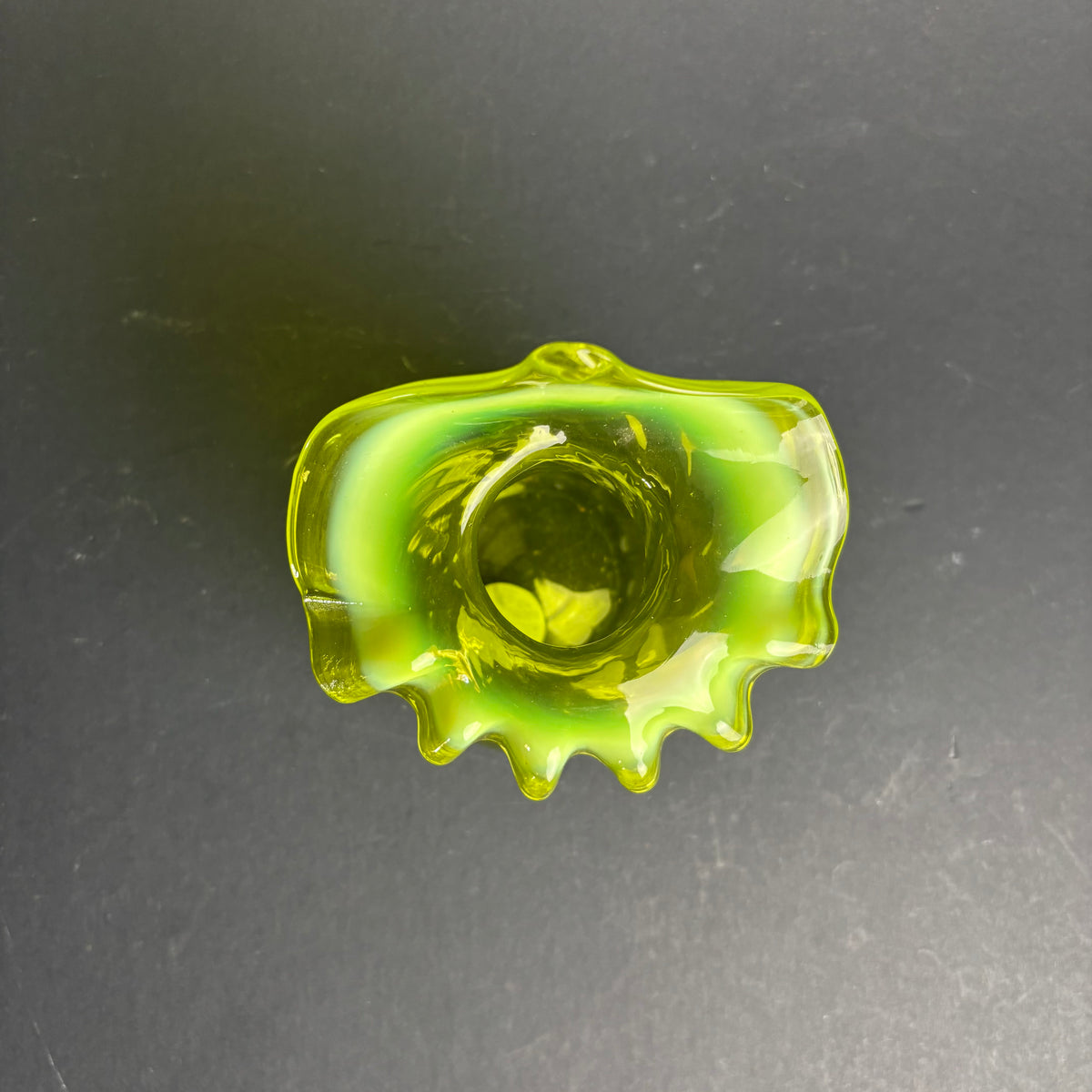 Vintage Green Cased Glass Vase – Bohemian Style Frilled Rim Art Glass