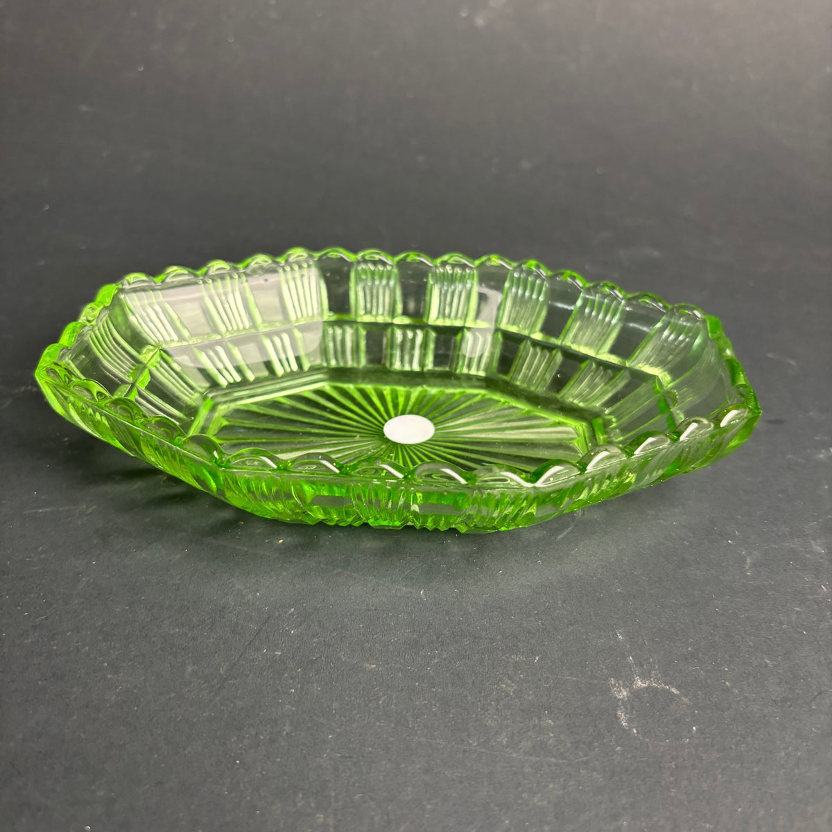 Vintage Green Glass Octagonal Serving Dish – Art Deco Pressed Glass