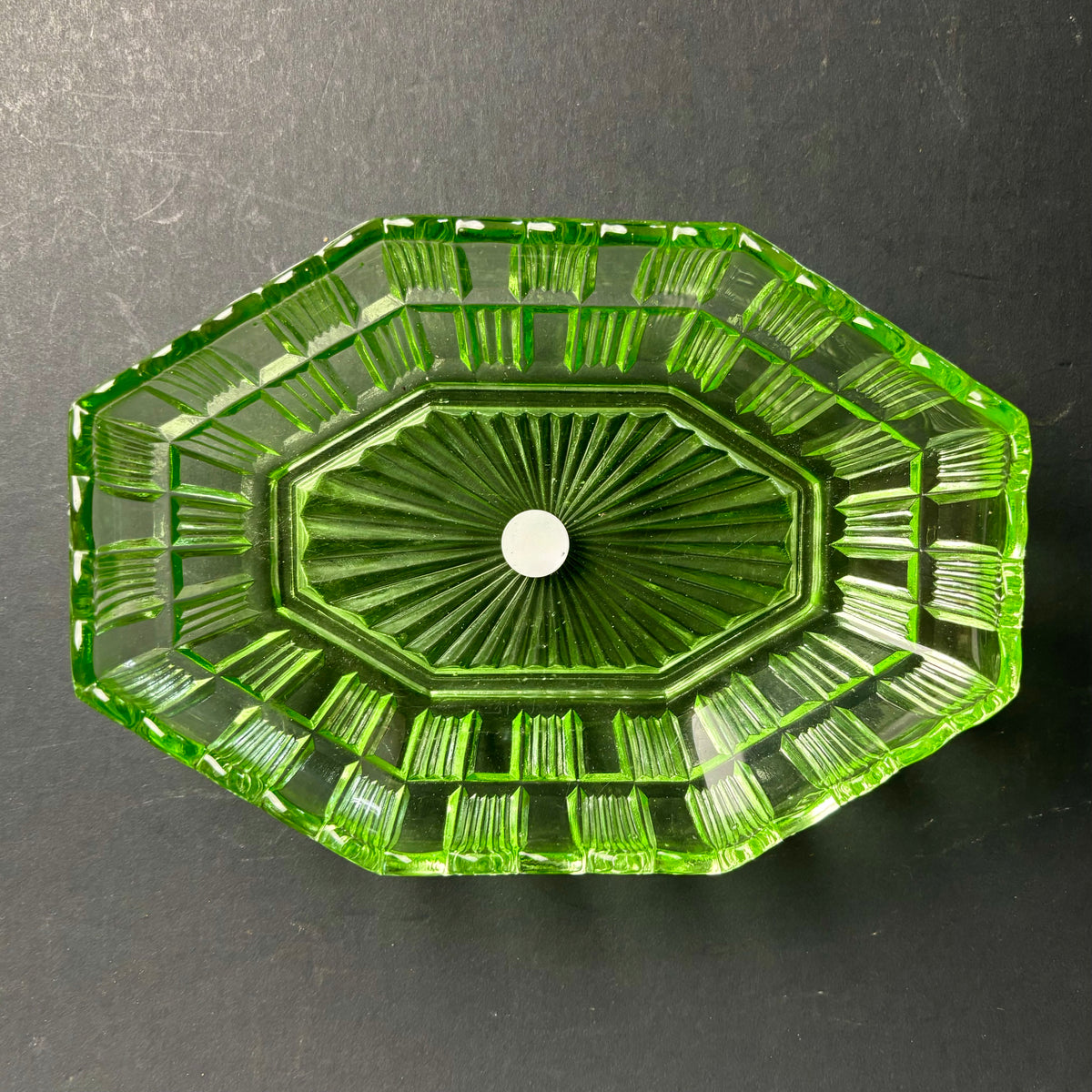 Vintage Green Glass Octagonal Serving Dish – Art Deco Pressed Glass
