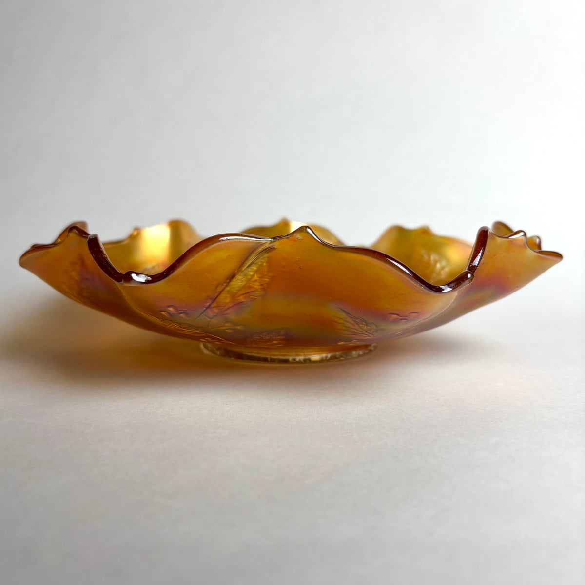 Fenton Holly Marigold Carnival Glass Bowl Ruffled Edge Vintage Large
