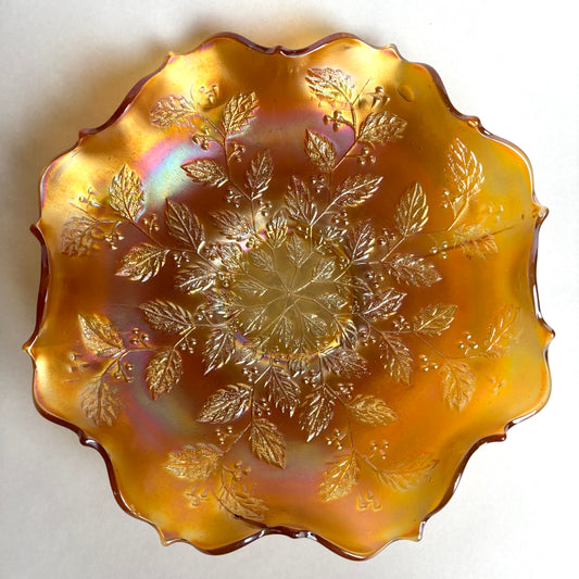 Fenton Holly Marigold Carnival Glass Bowl Ruffled Edge Vintage Large